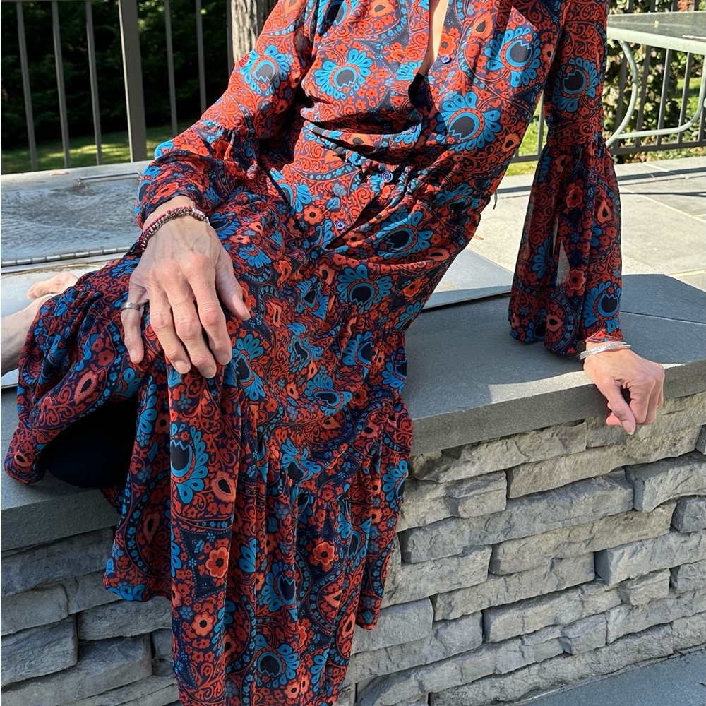 Michael Kors new no tags 3/4 sleeve ruffle accent multi color print dress